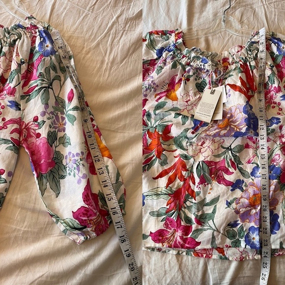 NWT Hester & Orchard Ivory Multi Floral Linen Blend Top M - Picture 11 of 11